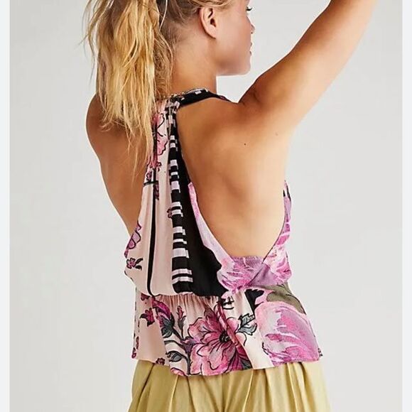 NWT Free People Hot Tropics Halter-Neck Top Dark Combo Drop Armhole XS Viscose - Picture 3 of 12